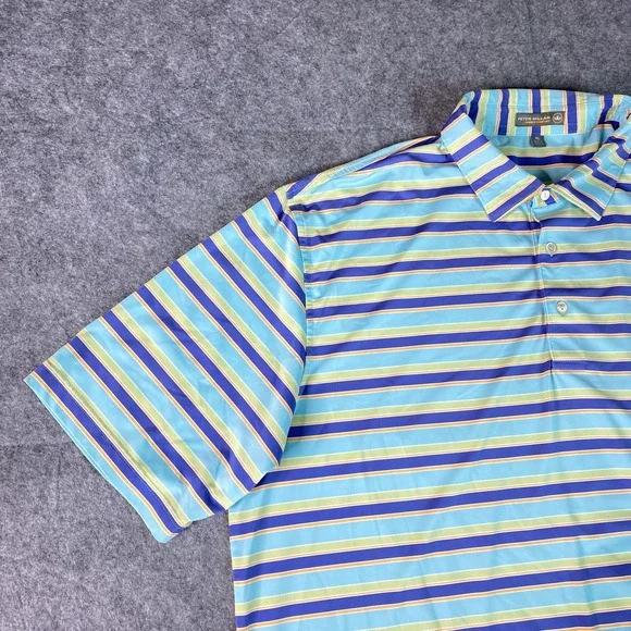 Peter Millar Polo Shirt Mens XL Blue Green Yellow Stripe Summer Comfort Golf - Picture 4 of 12